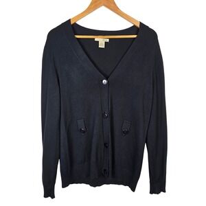Evie Womens Cardigan Sweater Size L Long Sleeve Button Down Knit Top